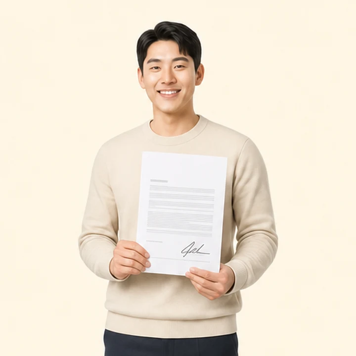 기아 셀토스 장기렌트 서면 견적서를 들고 있는 고객